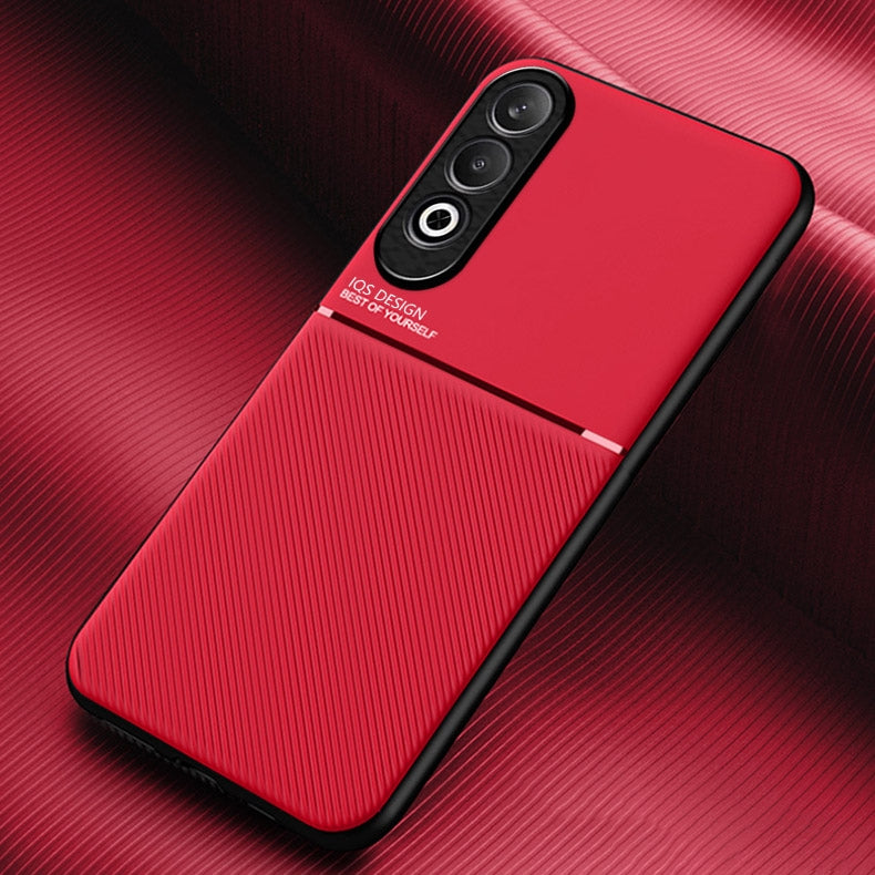 For OPPO K12 Classic Tilt Strip Grain Magnetic PC Hybrid TPU Phone Case(Red)