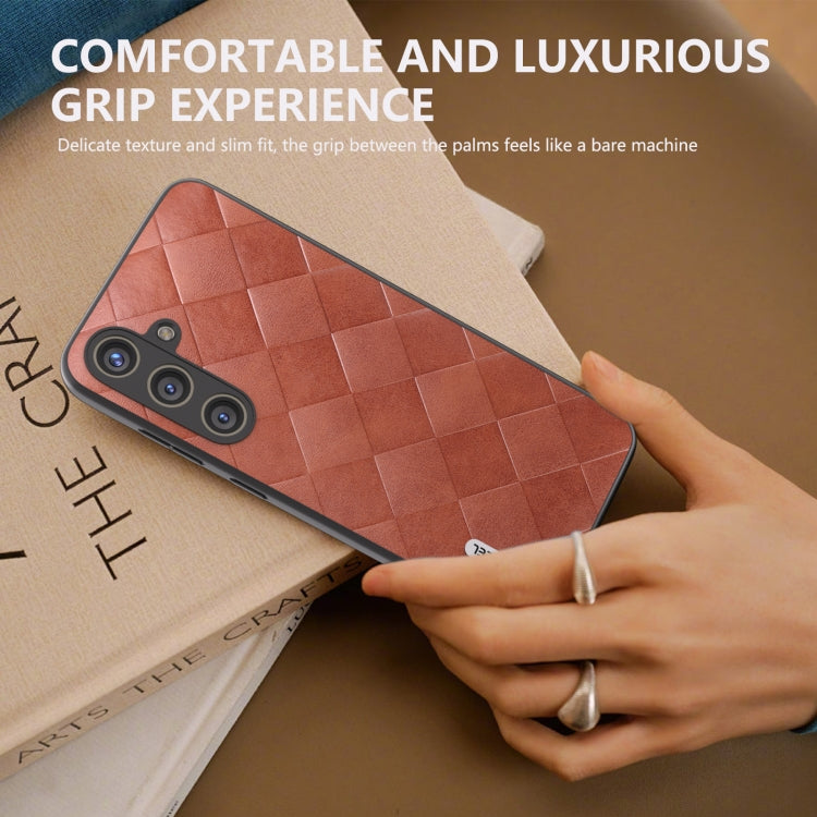 For Samsung Galaxy S24 5G ABEEL Weave Plaid PU Phone Case(Brown)