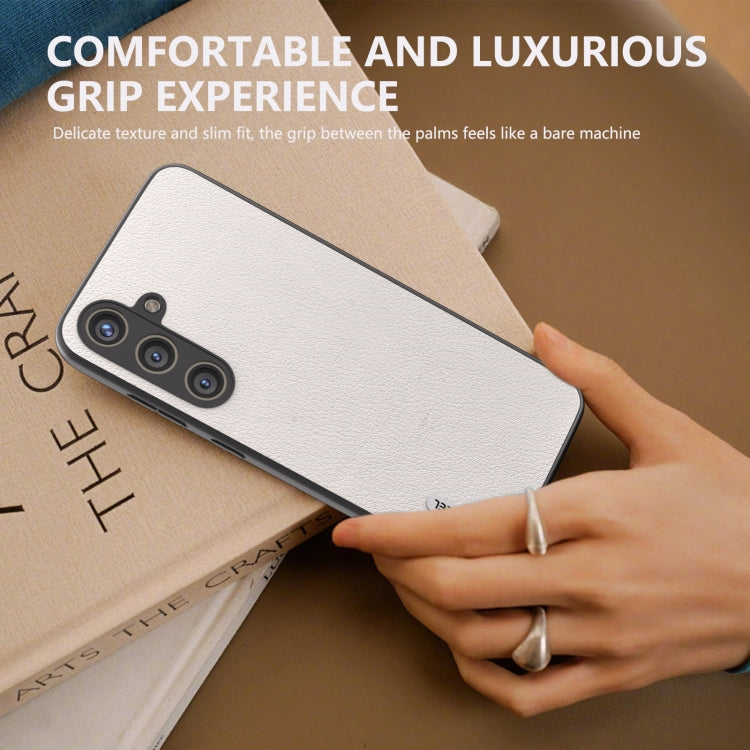 For Samsung Galaxy S24 5G ABEEL Genuine Leather Wave Black Edge Phone Case(Grey)