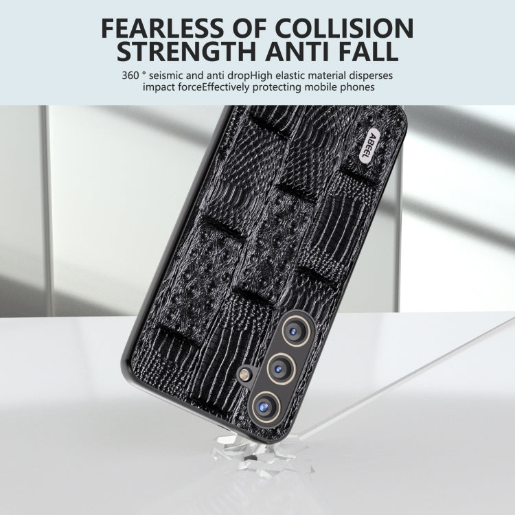 For Samsung Galaxy S24 5G ABEEL Genuine Leather Mahjong Texture Series Phone Case(Black)