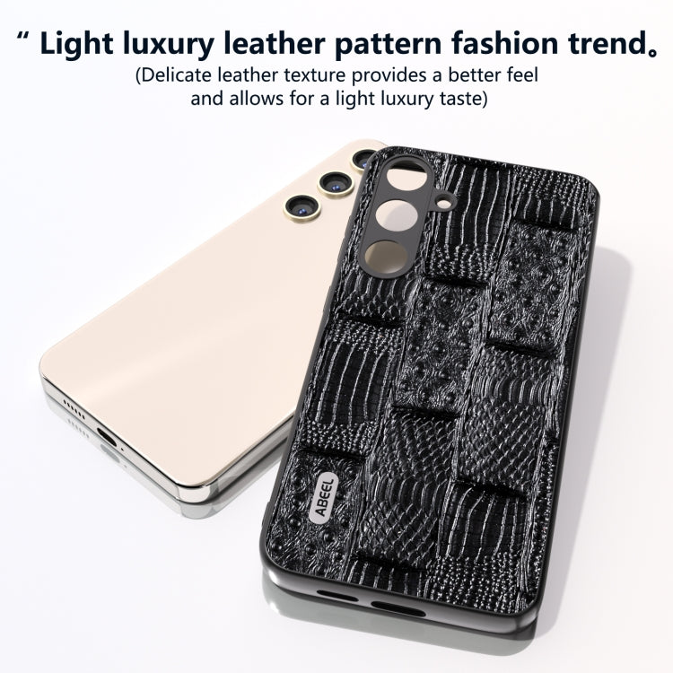 For Samsung Galaxy S24 5G ABEEL Genuine Leather Mahjong Texture Series Phone Case(Black)