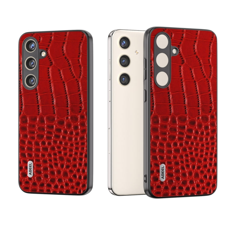 For Samsung Galaxy S24 5G ABEEL Genuine Leather Crocodile Pattern Phone Case with Holder(Red)