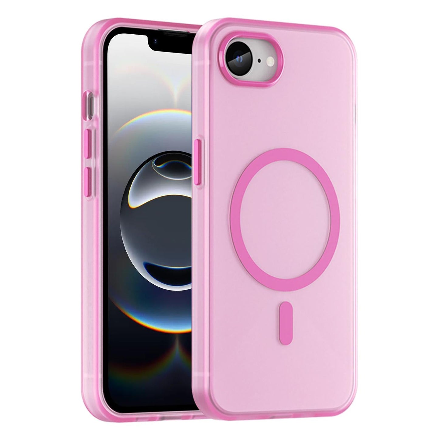 For iPhone 16e MagSafe Frosted Translucent TPU + PC Full Coverage Phone Case(Pink)