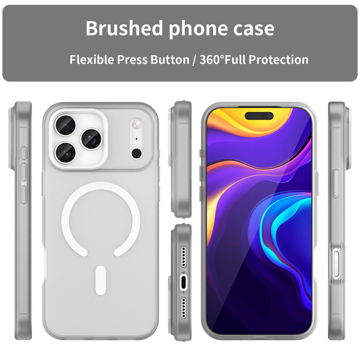 Compatible with iPhone 18 Pro Max MagSafe Frosted Translucent TPU + PC Full Coverage Phone Case - White