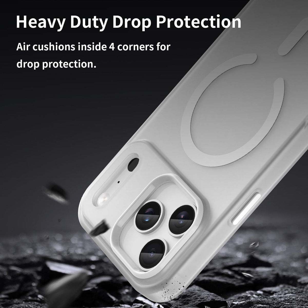 Compatible with iPhone 18 Pro Max MagSafe Frosted Translucent TPU + PC Full Coverage Phone Case - White