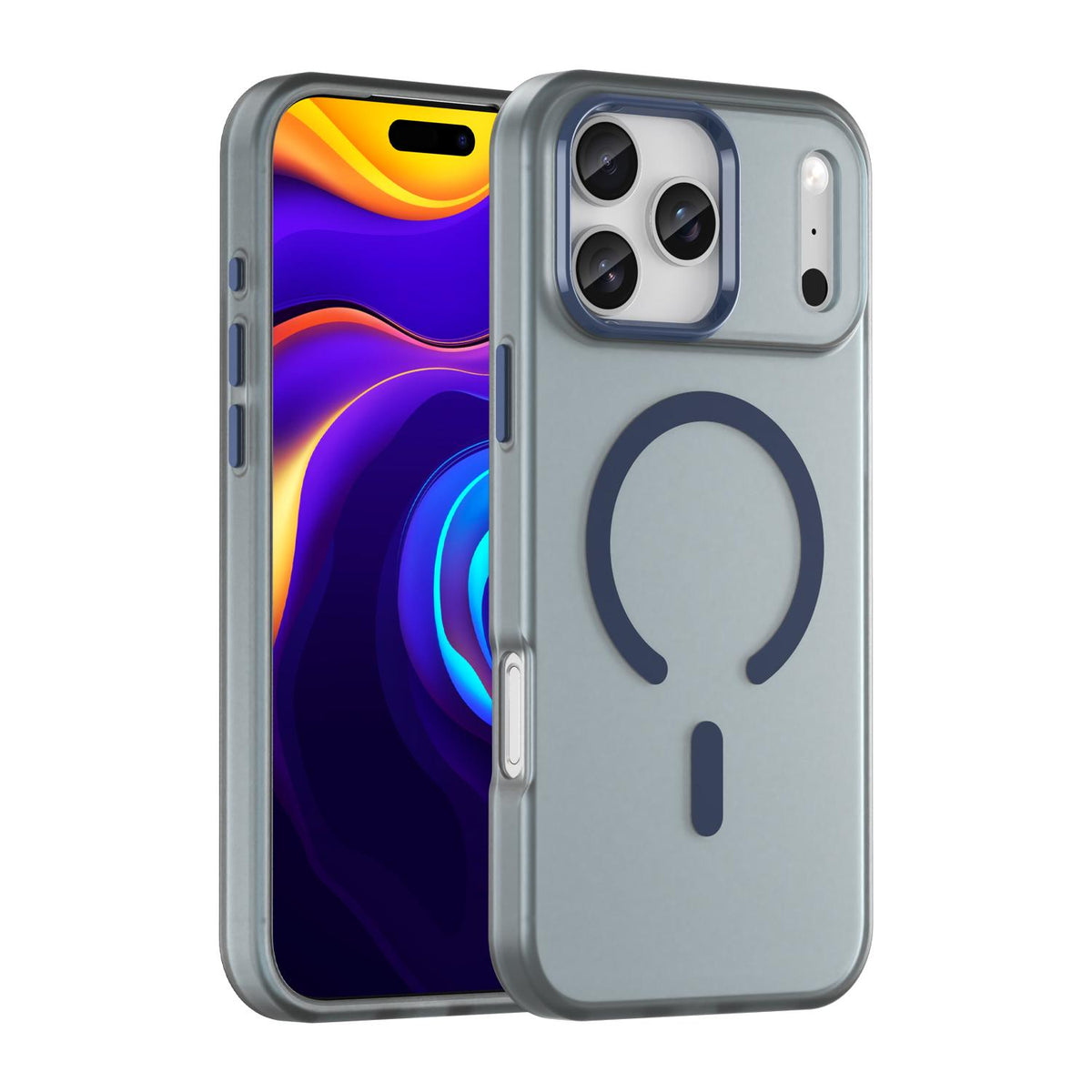 Compatible with iPhone 18 Pro Max MagSafe Frosted Translucent TPU + PC Full Coverage Phone Case - Dark Blue