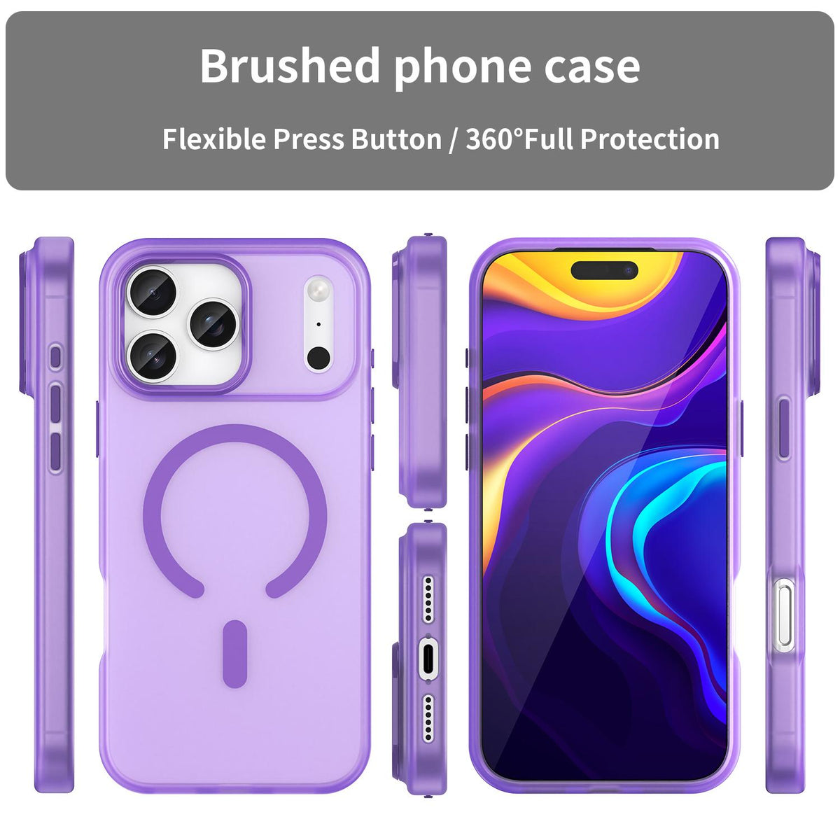 Compatible with iPhone 18 Pro Max MagSafe Frosted Translucent TPU + PC Full Coverage Phone Case - Dark Purple