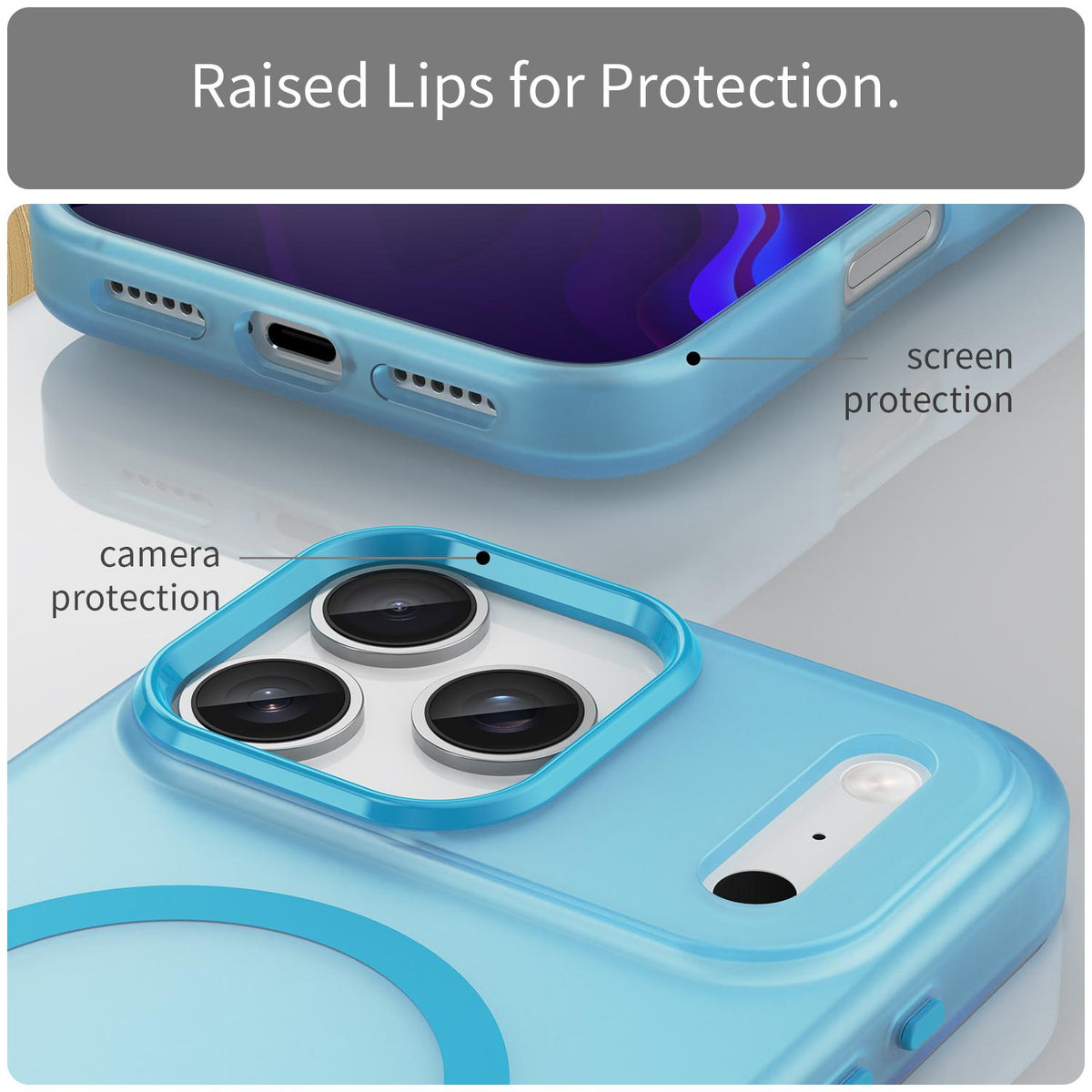 Compatible with iPhone 18 Pro Max MagSafe Frosted Translucent TPU + PC Full Coverage Phone Case - Blue