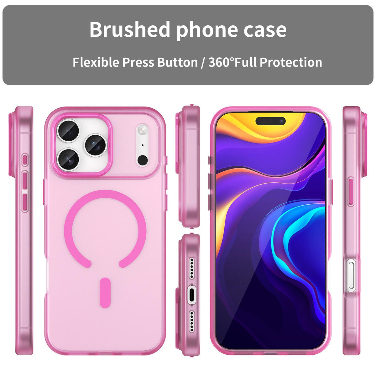 Compatible with iPhone 18 Pro Max MagSafe Frosted Translucent TPU + PC Full Coverage Phone Case - Pink
