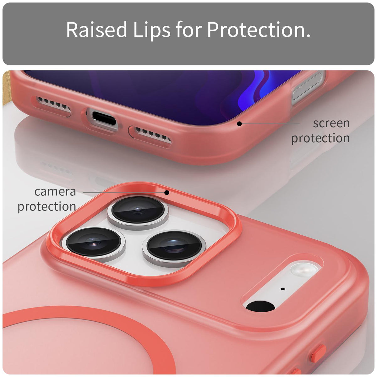 Compatible with iPhone 18 Pro Max MagSafe Frosted Translucent TPU + PC Full Coverage Phone Case - Red