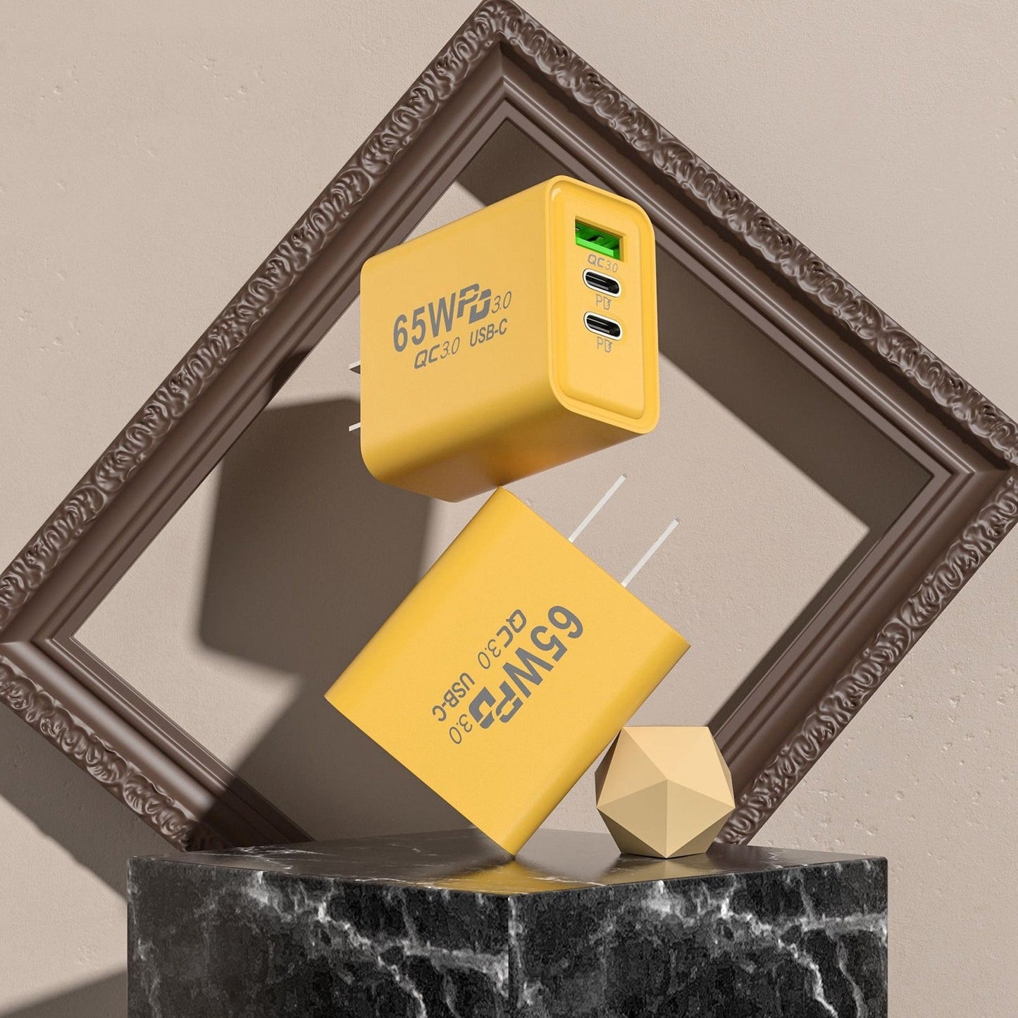 65W Gallium Nitride USB + Type-C Fast Charging Charger, Plug Type:EU Plug(Yellow)