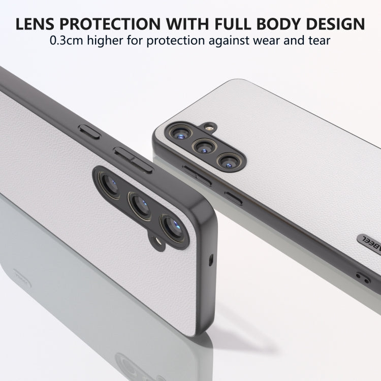 For Samsung Galaxy S24 5G ABEEL Genuine Leather Elegant Black Edge Phone Case(White)