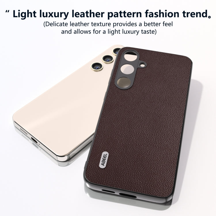 For Samsung Galaxy S24 5G ABEEL Genuine Leather Elegant Black Edge Phone Case(Coffee)