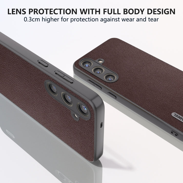 For Samsung Galaxy S24 5G ABEEL Genuine Leather Elegant Black Edge Phone Case(Coffee)
