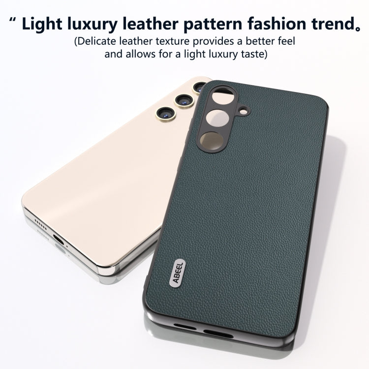 For Samsung Galaxy S24 5G ABEEL Genuine Leather Elegant Black Edge Phone Case(Green)