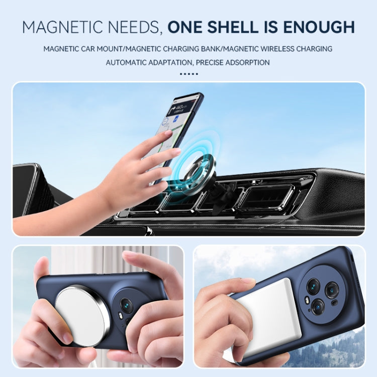 For Honor Magic5 Pro Magsafe Hidden Fold Holder Full Coverage Shockproof Phone Case(Blue)