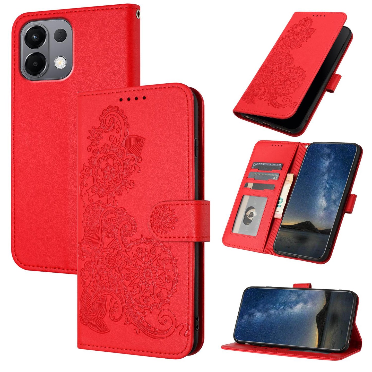 For OPPO K13 5G Datura Flower Embossed Flip Leather Phone Case(Red)