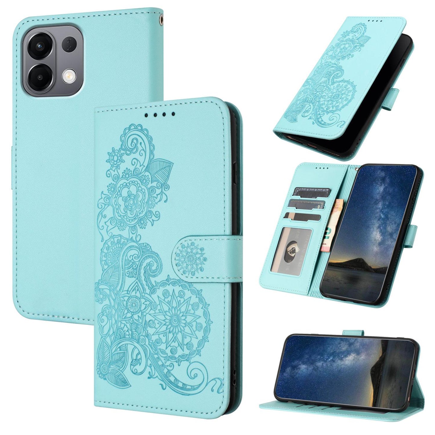 For OPPO K13 5G Datura Flower Embossed Flip Leather Phone Case(Light Blue)