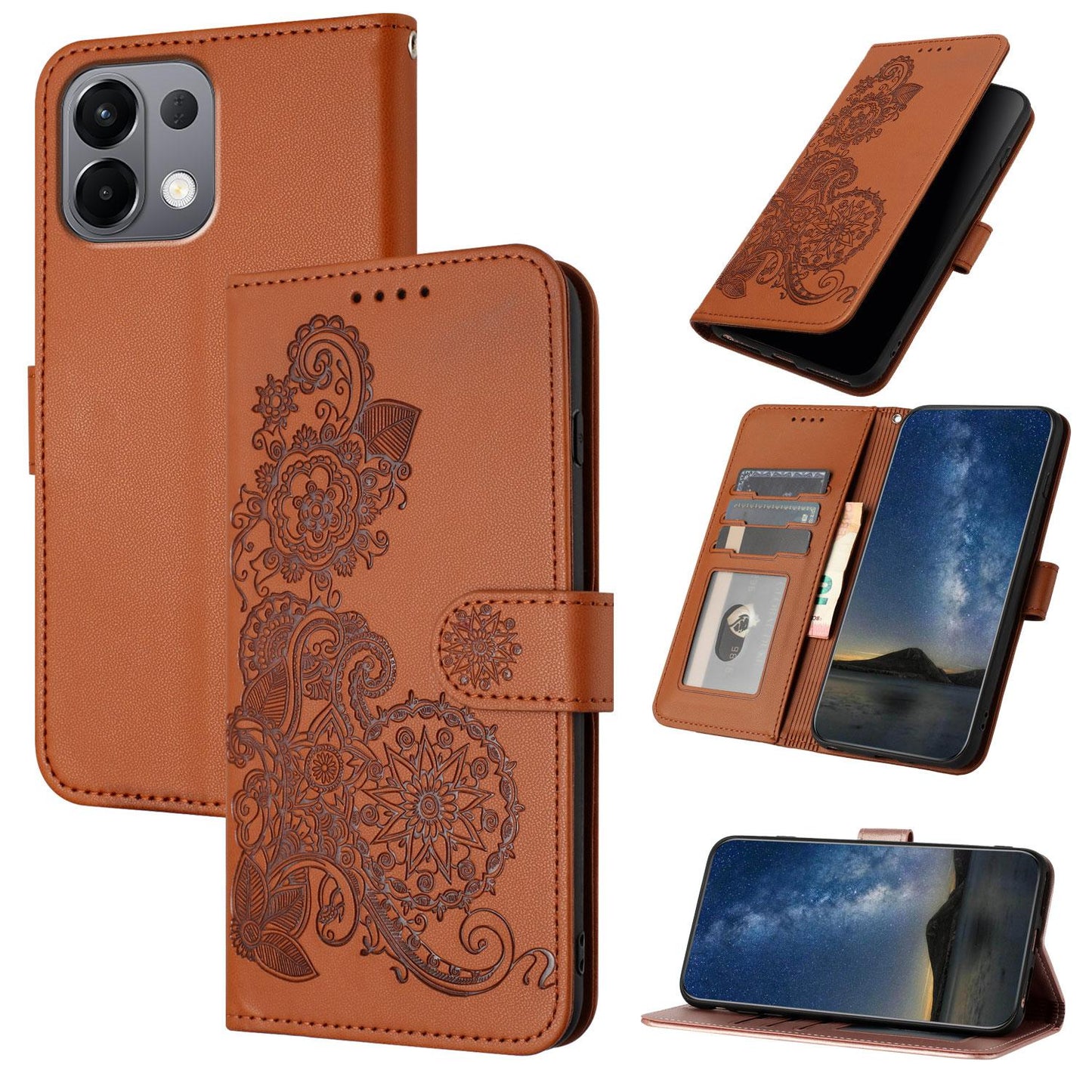 For OPPO K13 5G Datura Flower Embossed Flip Leather Phone Case(Brown)