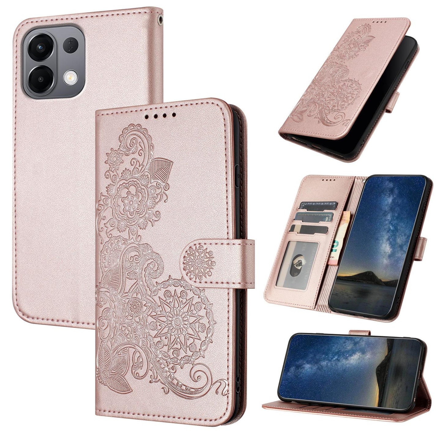 For OPPO K13 5G Datura Flower Embossed Flip Leather Phone Case(Rose Gold)
