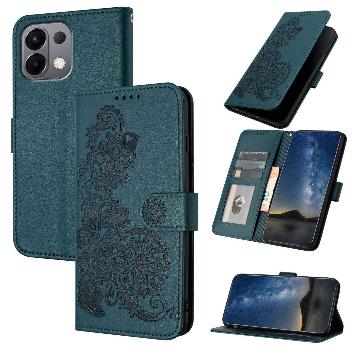 For OPPO K13 5G Datura Flower Embossed Flip Leather Phone Case(Dark Green)