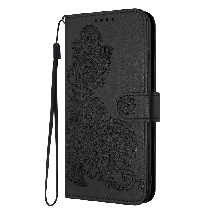 For Honor 100 Datura Flower Embossed Flip Leather Phone Case(Black)