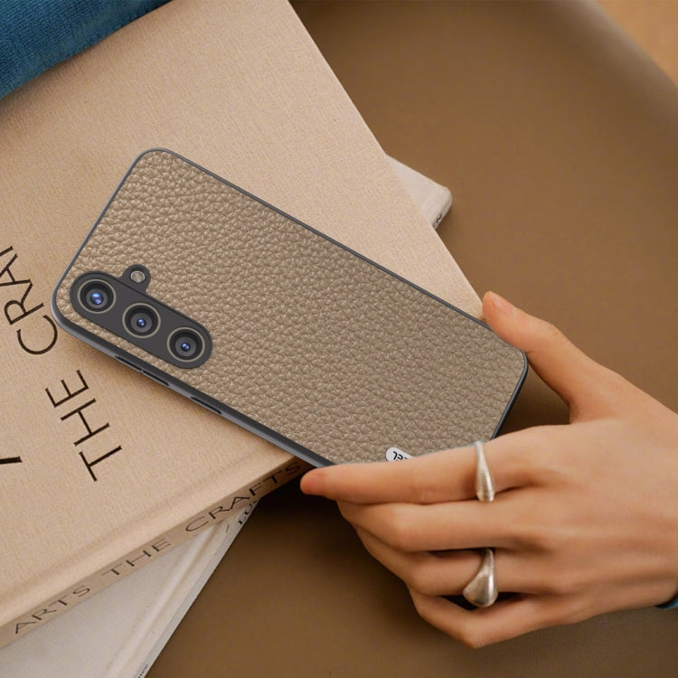 For Samsung Galaxy S24 5G ABEEL Genuine Leather Litchi Texture Phone Case(Grey)
