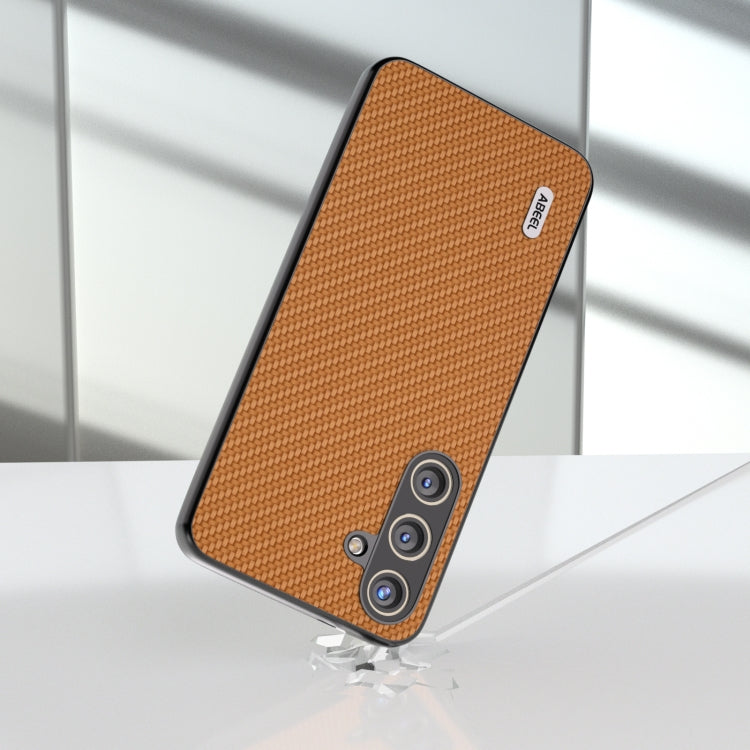 For Samsung Galaxy S24 5G ABEEL Carbon Fiber Texture Protective Phone Case(Light Brown)
