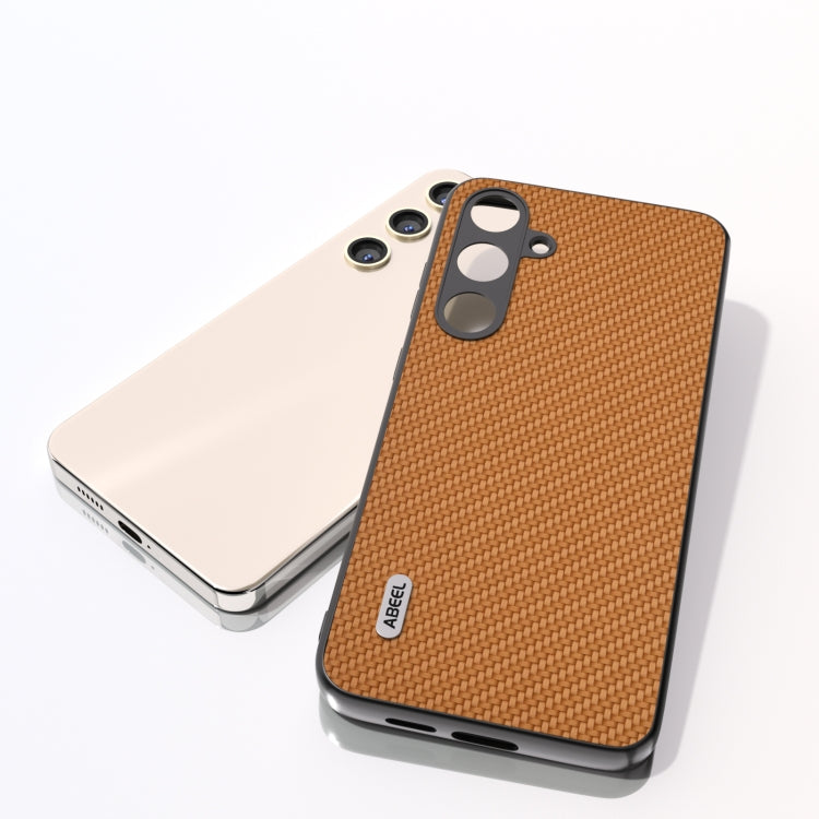 For Samsung Galaxy S24 5G ABEEL Carbon Fiber Texture Protective Phone Case(Light Brown)