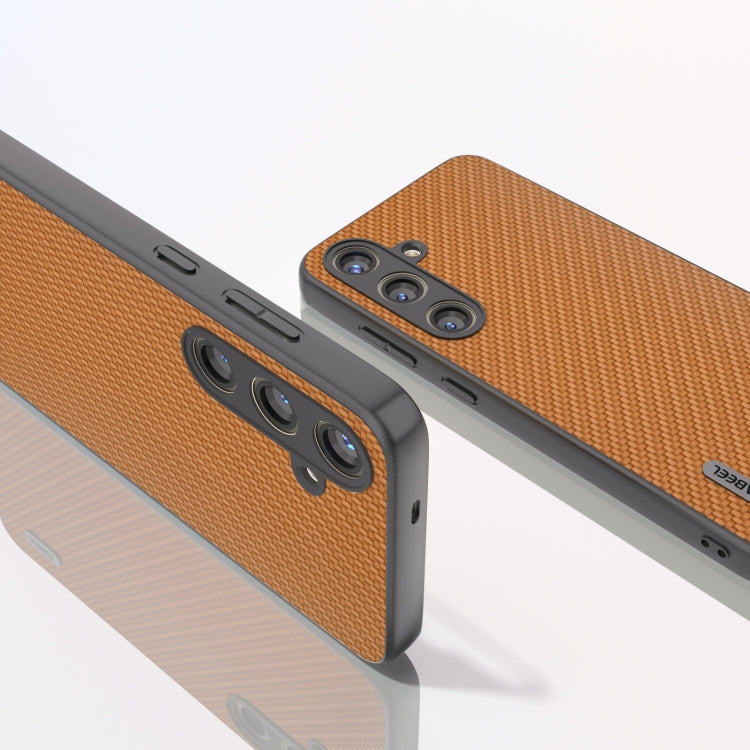 For Samsung Galaxy S24 5G ABEEL Carbon Fiber Texture Protective Phone Case(Light Brown)