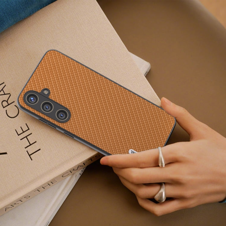 For Samsung Galaxy S24 5G ABEEL Carbon Fiber Texture Protective Phone Case(Light Brown)