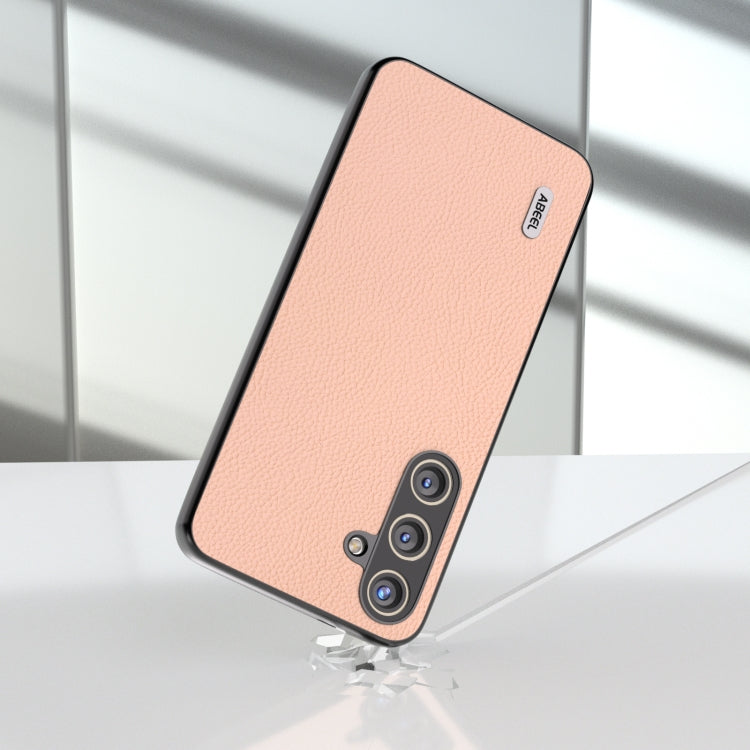 For Samsung Galaxy S24 5G ABEEL Genuine Leather + PC Litchi Texture Phone Case(Pink Gold)