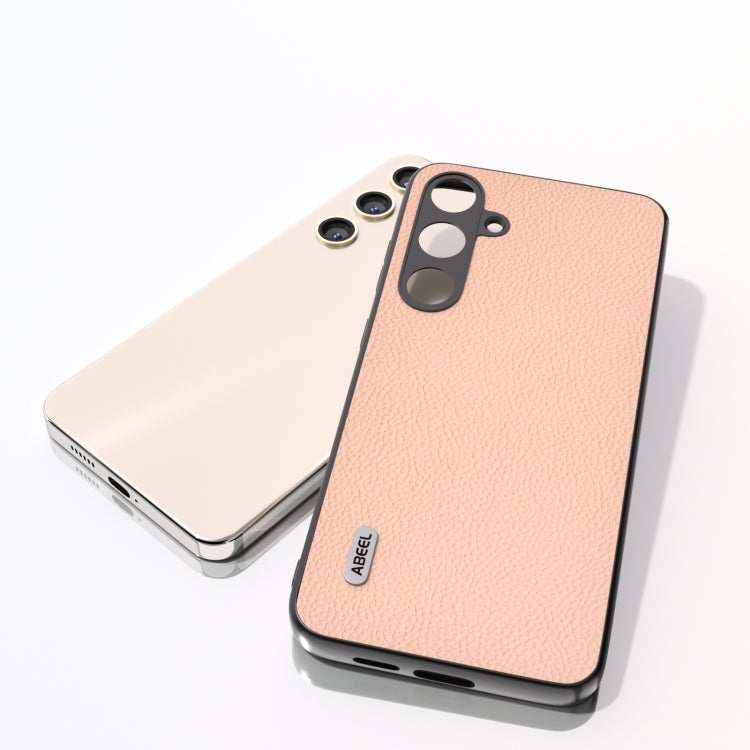 For Samsung Galaxy S24 5G ABEEL Genuine Leather + PC Litchi Texture Phone Case(Pink Gold)