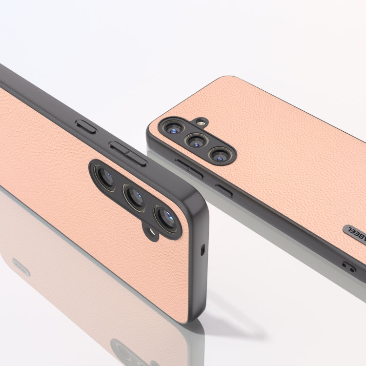 For Samsung Galaxy S24 5G ABEEL Genuine Leather + PC Litchi Texture Phone Case(Pink Gold)