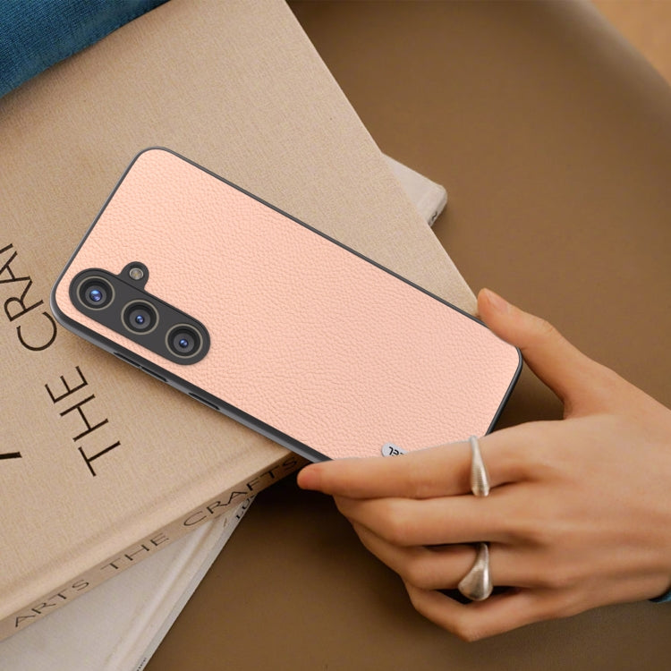 For Samsung Galaxy S24 5G ABEEL Genuine Leather + PC Litchi Texture Phone Case(Pink Gold)
