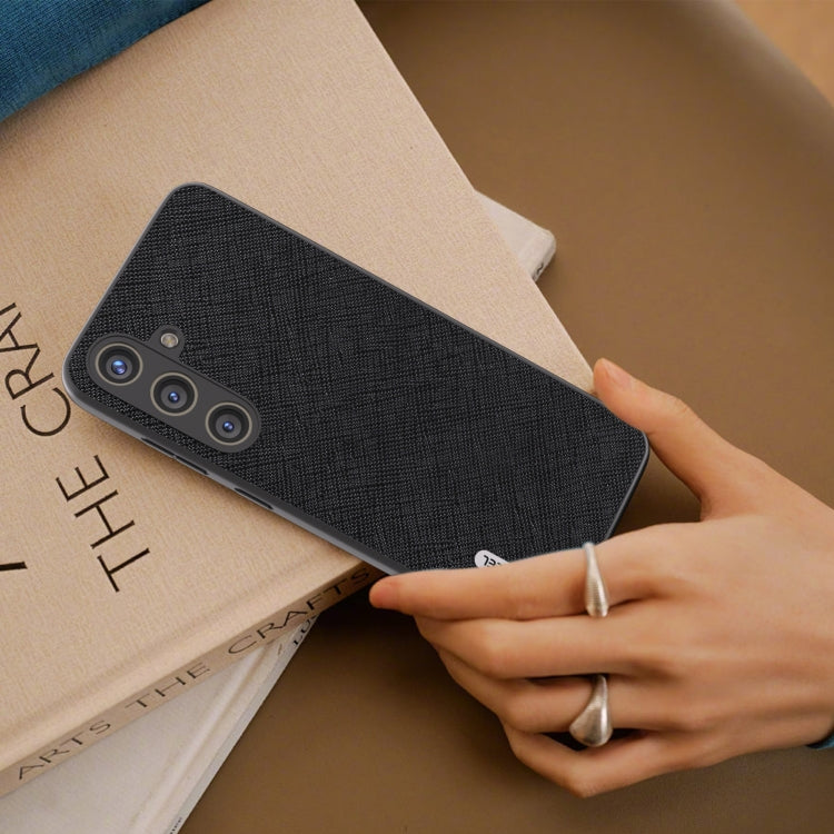 For Samsung Galaxy S24 5G ABEEL Cross Texture Genuine Leather Phone Case(Black)