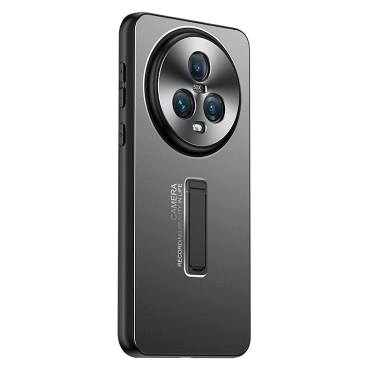 For Honor Magic5 Frosted Metal Hybrid TPU Holder Phone Case(Black)