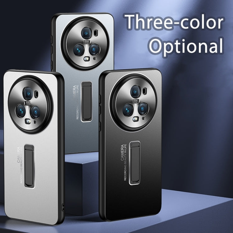 For Honor 100 Pro Frosted Metal Hybrid TPU Holder Phone Case(Blue)