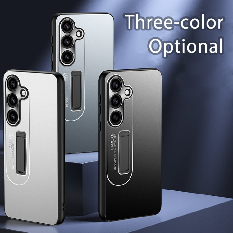 For Samsung Galaxy S24 5G Frosted Metal Hybrid TPU Holder Phone Case(Blue)