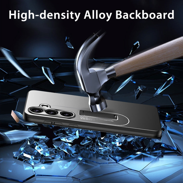 For Samsung Galaxy S24 5G Frosted Metal Hybrid TPU Holder Phone Case(Blue)