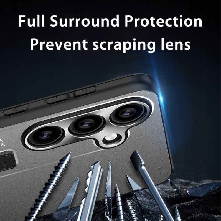 For Samsung Galaxy S24 5G Frosted Metal Hybrid TPU Holder Phone Case(Blue)