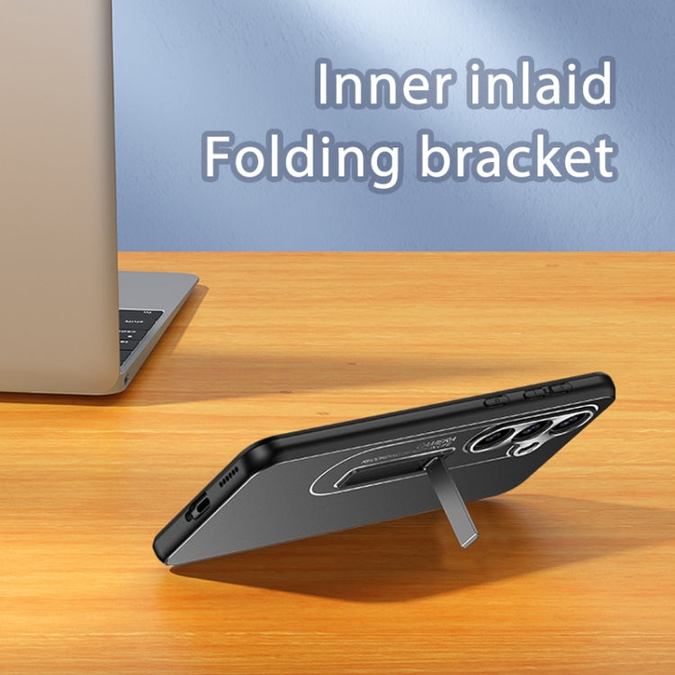 For Samsung Galaxy S24 5G Frosted Metal Hybrid TPU Holder Phone Case(Blue)