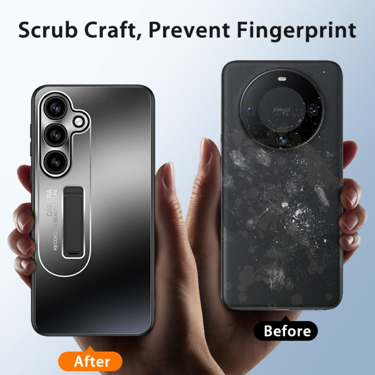 For Samsung Galaxy S24 5G Frosted Metal Hybrid TPU Holder Phone Case(Blue)