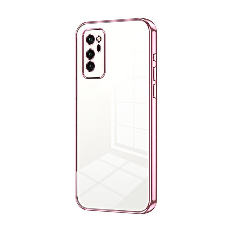 For Honor V30 Transparent Plating Fine Hole Phone Case(Pink)