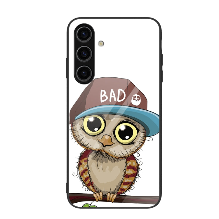 For Samsung Galaxy S24 5G Colorful Painted Glass Phone Case(Owl)