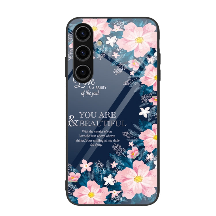 For Samsung Galaxy S24 5G Colorful Painted Glass Phone Case(Flower)