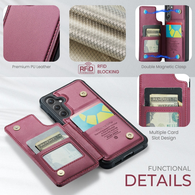 For Samsung Galaxy S24 5G CaseMe C22 PC+TPU Business Style RFID Anti-theft Leather Phone Case(Wine Red)