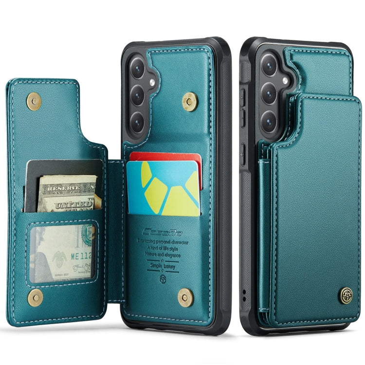For Samsung Galaxy S24 5G CaseMe C22 PC+TPU Business Style RFID Anti-theft Leather Phone Case(Blue Green)