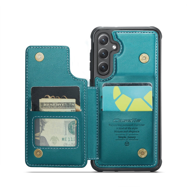 For Samsung Galaxy S24 5G CaseMe C22 PC+TPU Business Style RFID Anti-theft Leather Phone Case(Blue Green)