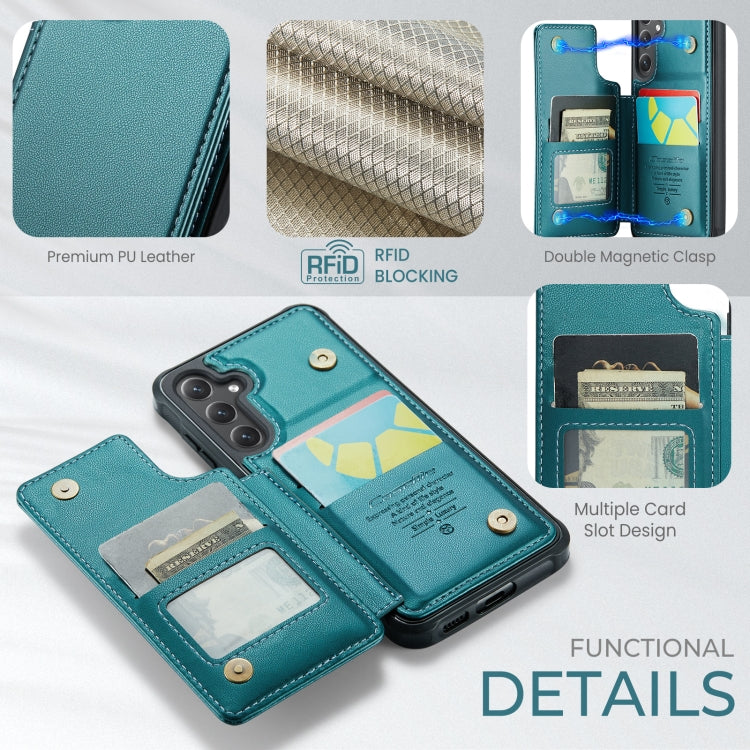 For Samsung Galaxy S24 5G CaseMe C22 PC+TPU Business Style RFID Anti-theft Leather Phone Case(Blue Green)